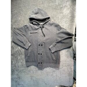 Empyre Men's Button Front Hoodie Jacket Gray Medium Zip Pocket Patch FREE SHIP